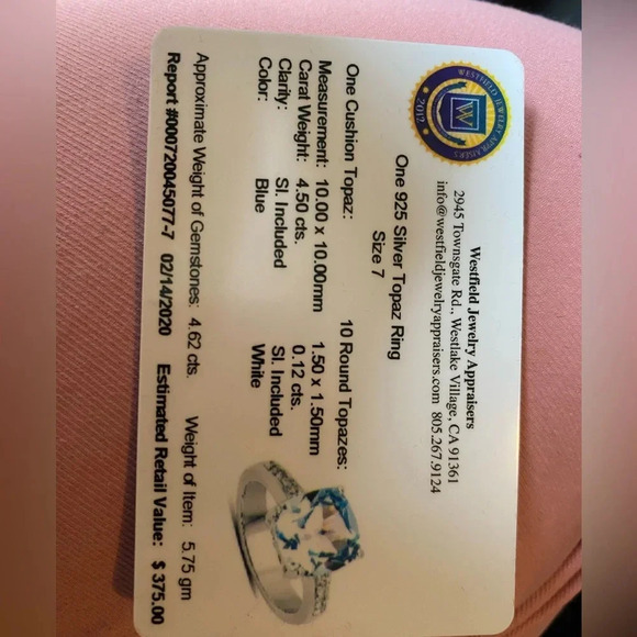 Sky Blue Size 7 Topaz Ring 4.62cts - Picture 5 of 5